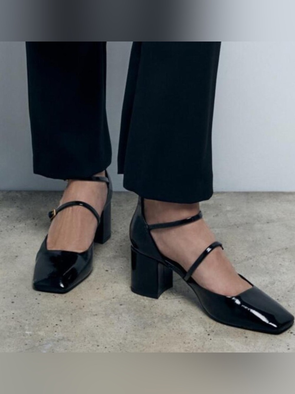 Zara triple-buckle black patent Mary Jane block heels - Picture 4 of 4